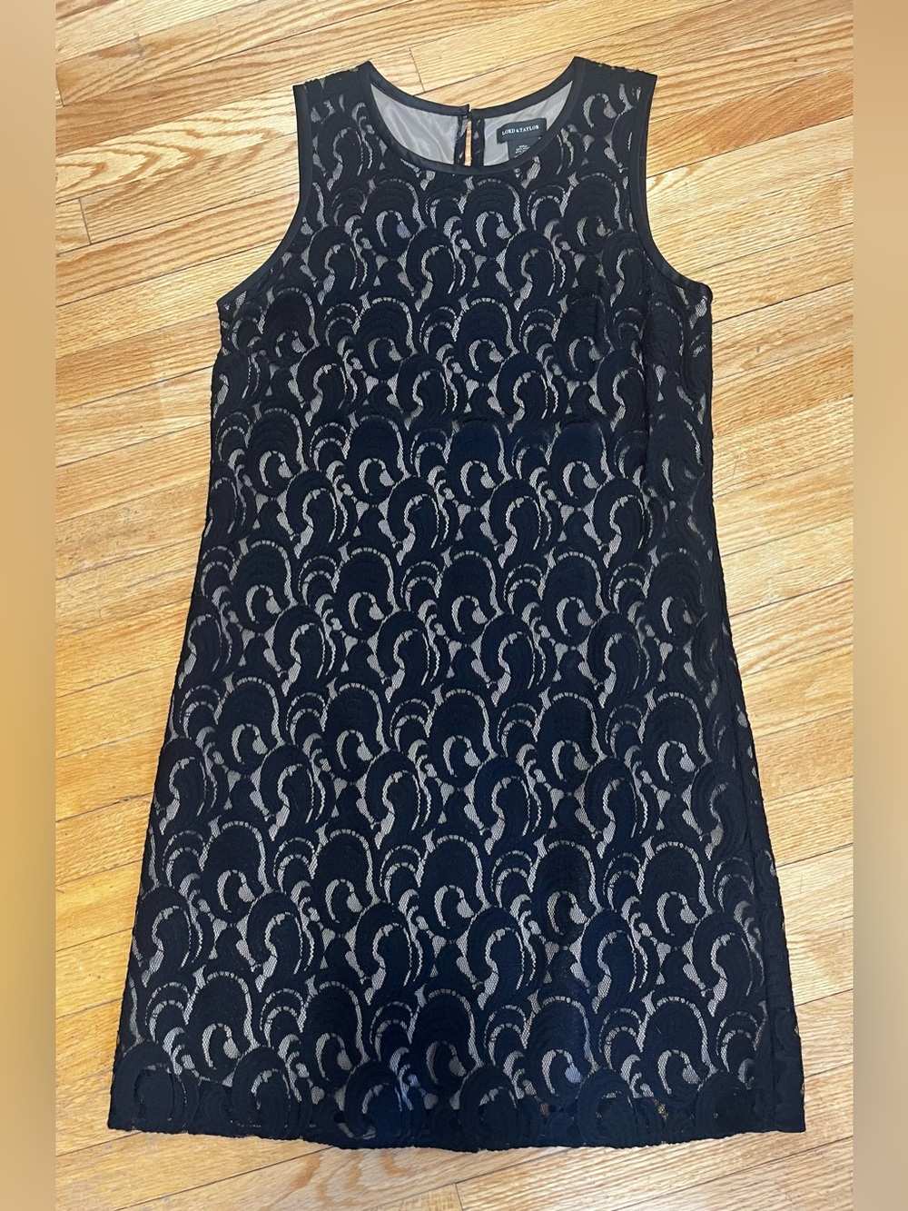 Lord & Taylor Black Lace Dress with Nude Lining, size 10, like new!